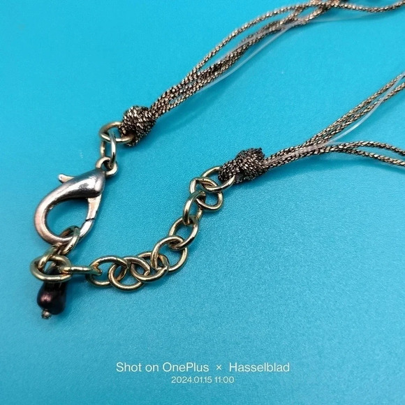 Antiqued Gold Tone Multi Strand Twisted Wire Glass Beaded Necklace - Picture 5 of 6